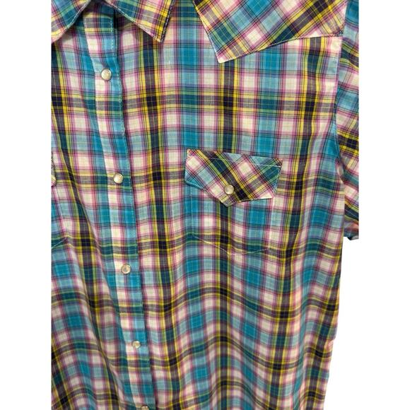Wrangler Wrancher Pearl Snap Short Sleeve Shirt Plaid Cowgirl Rodeo Women's XXL - Picture 4 of 7